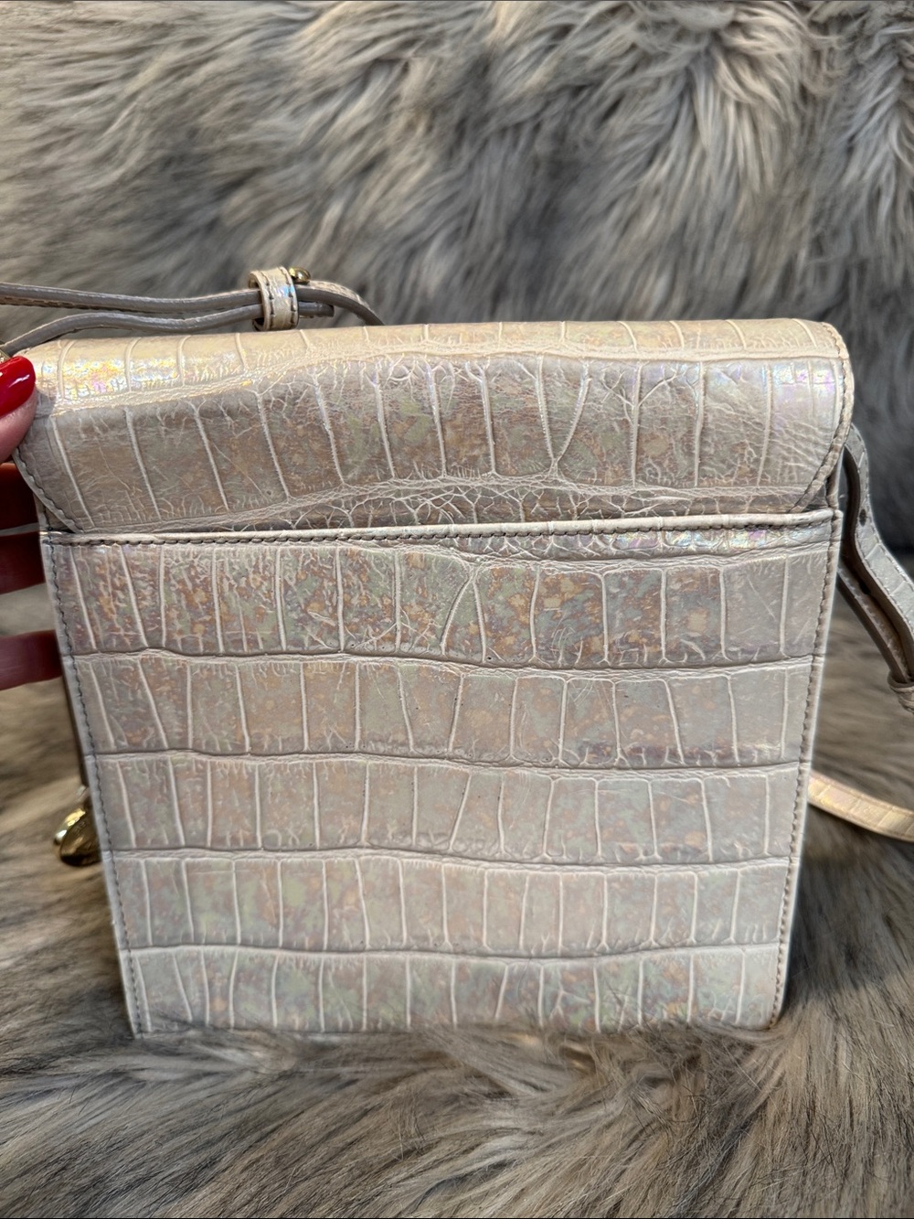 Brahmin Iridescent Pearl Croc-Embossed Crossbody Bag with Gold Hardware - Picture 13 of 16